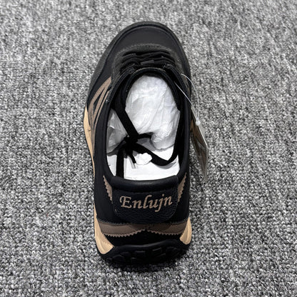 YONGJIA Spring new leather head layer cowhide fashion single shoes men's shoes All match flat comfortable sports casual shoes (85835-61)  Low top non-slip soft sole