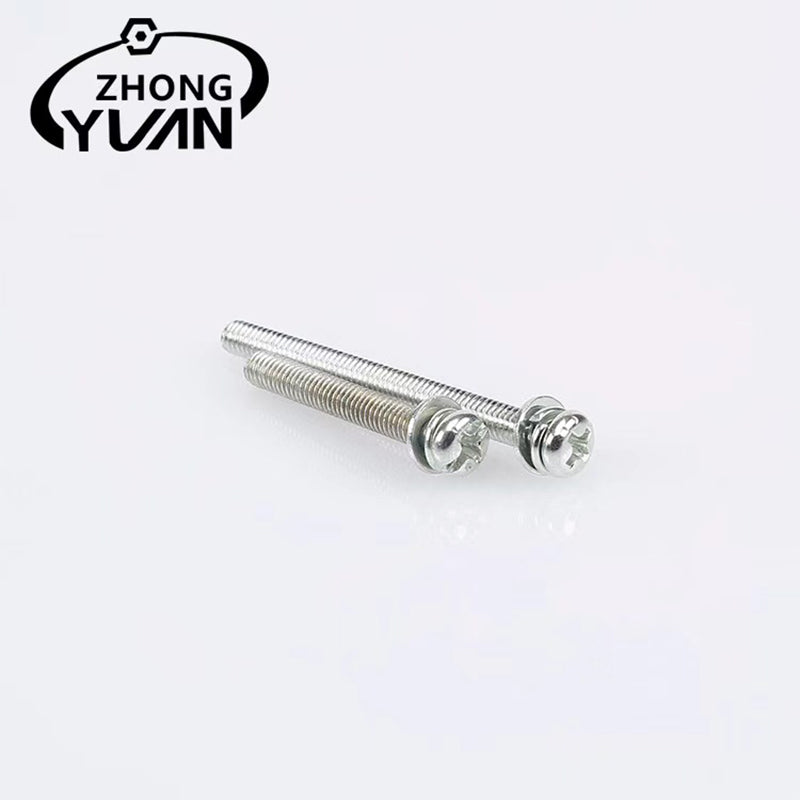 ZHONGYUAN Wholesale cross pan head three combination screw round head combination stainless steel screw furniture fastening fittings（Ask customer service for specific prices）Cross round head with flat spring washer bolt