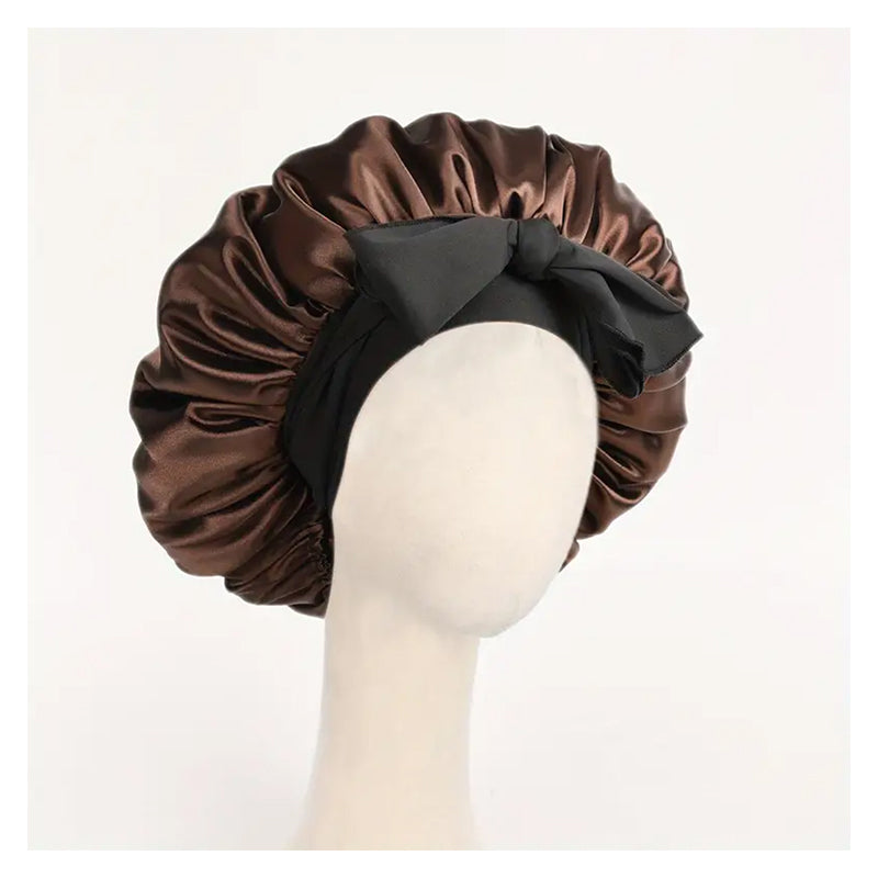ZHENYANG Long strap adjustable sleeping cap   Long hair nightcap with bow tie