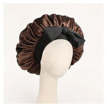 ZHENYANG Long strap adjustable sleeping cap   Long hair nightcap with bow tie