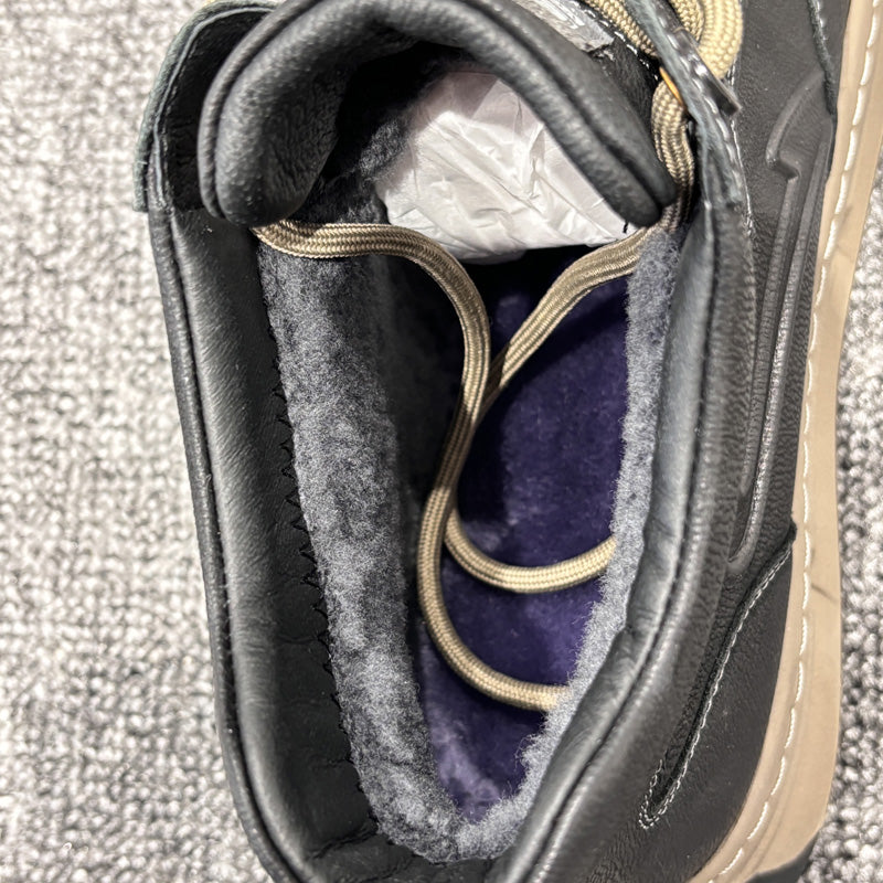 YONGJIA Winter high top leather head layer cowhide wool thick warm men's shoes Casual and comfortable outdoor work shoes (85913-1M) Velvet goes with everything