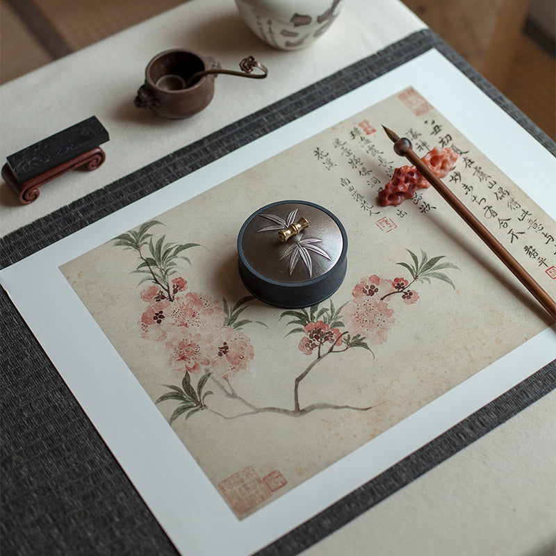 XUANYAN The bamboo moon covered the ink sea with tin  Wenfang four treasures ink stone with cover is suitable for small ink stone