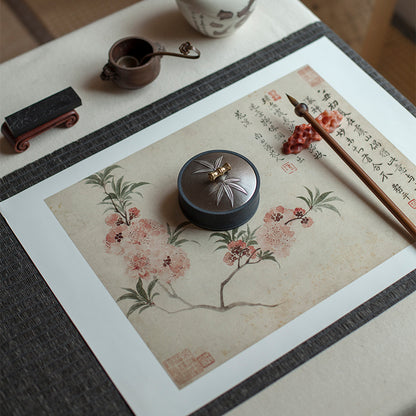 XUANYAN The bamboo moon covered the ink sea with tin  Wenfang four treasures ink stone with cover is suitable for small ink stone