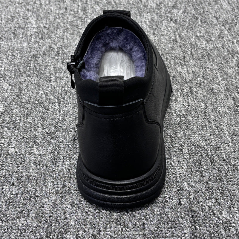 YONGJIA Winter high top leather top layer cowhide wool thick warm men's shoes Casual comfortable zipper set foot soft soled shoes (66927-1M)Velvet goes with everything