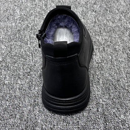 YONGJIA Winter high top leather top layer cowhide wool thick warm men's shoes Casual comfortable zipper set foot soft soled shoes (66927-1M)Velvet goes with everything