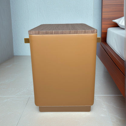 TONGLI Khaki Bedside Table（Ask customer service for specific prices）Bedside Organizer  Minimalist Leather Storage