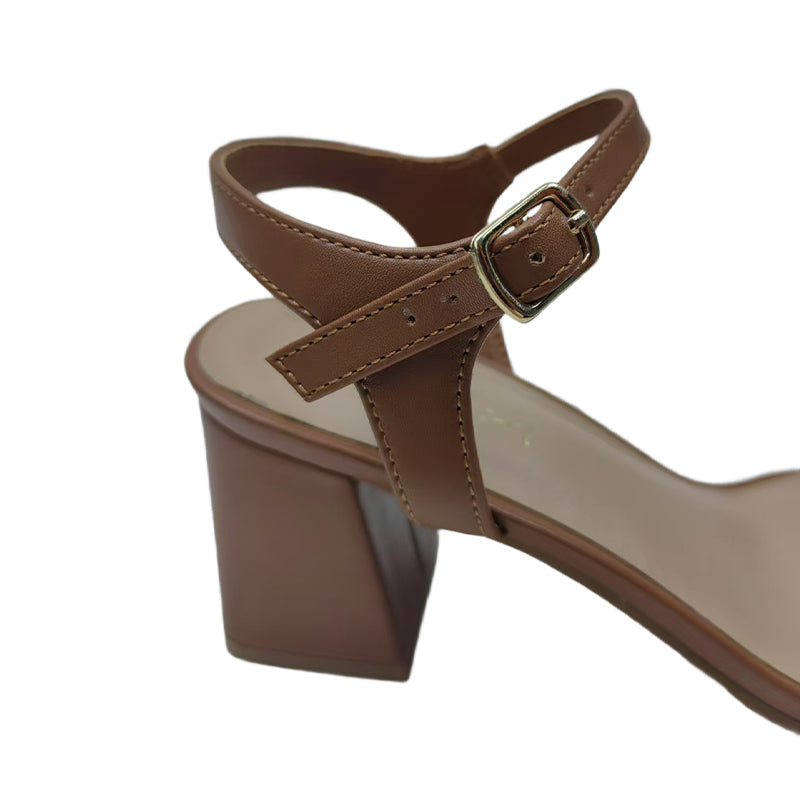 XINHAO Chunky heeled sandals（Ask customer service for specific prices）one-piece button  Soft Leather Peplum