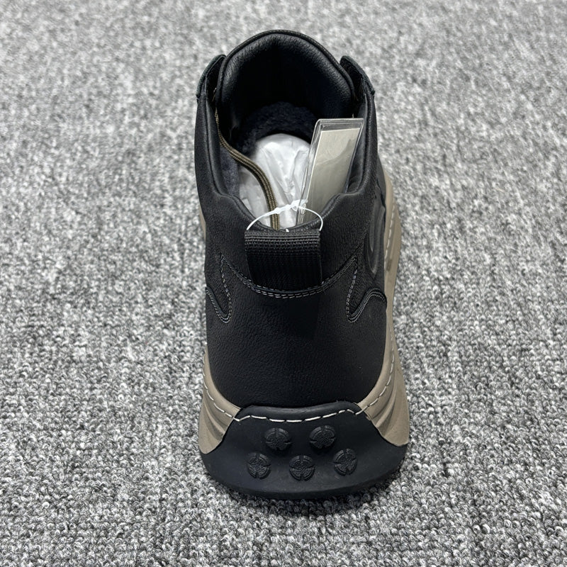 YONGJIA Winter high top leather head layer cowhide wool thick warm men's shoes Casual and comfortable outdoor work shoes (85913-1M) Velvet goes with everything