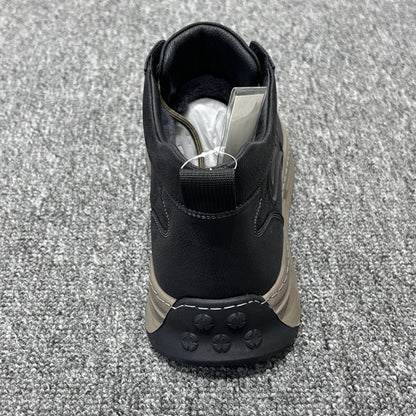 YONGJIA Winter high top leather head layer cowhide wool thick warm men's shoes Casual and comfortable outdoor work shoes (85913-1M) Velvet goes with everything
