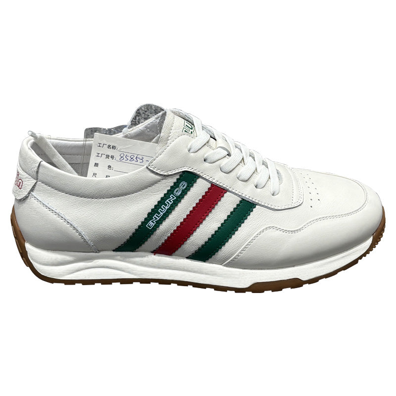 YONGJIA Spring new leather head layer cowhide Gump shoes fashion single shoes men's shoes all match flat comfortable sports casual shoes (85853-23)