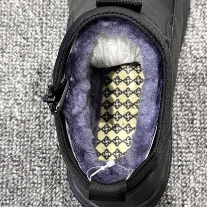 YONGJIA Winter high top leather top layer cowhide wool thick warm men's shoes Casual comfortable zipper set foot soft soled shoes (66927-1M)Velvet goes with everything
