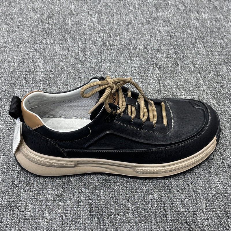 YONGJIA Spring new leather head layer cowhide fashion single shoes men's shoes All comfortable sports casual shoes (85011-1)  Low help simple soft bottom