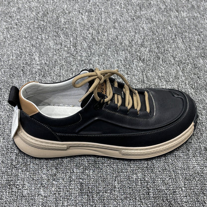 YONGJIA Spring new leather head layer cowhide fashion single shoes men's shoes All comfortable sports casual shoes (85011-1)  Low help simple soft bottom