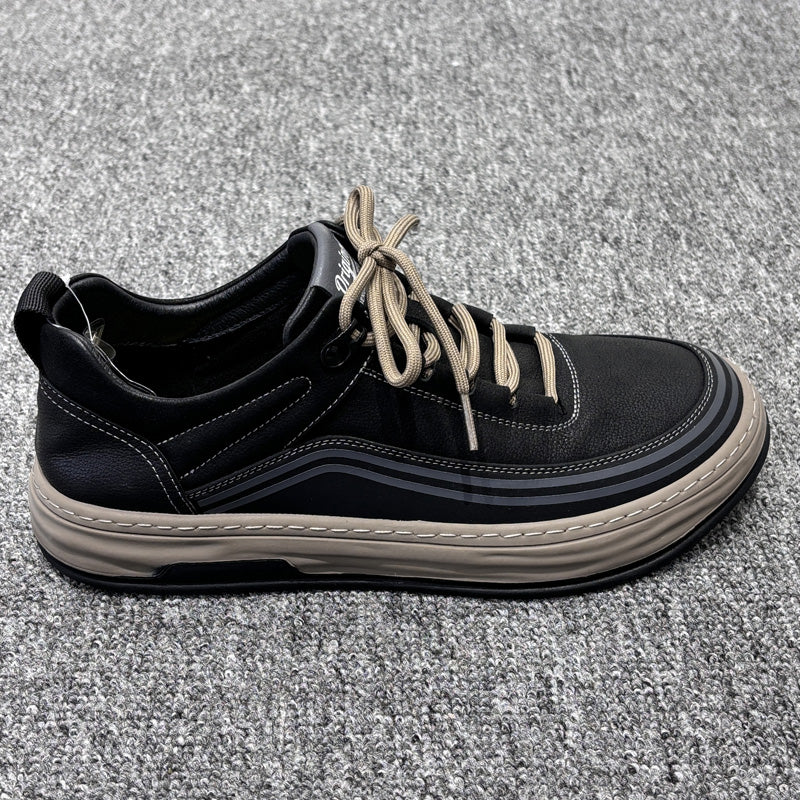 YONGJIA Spring new leather head layer cowhide fashion single shoes men's shoes all comfortable sports casual shoes (85280-1)  Low help simple soft bottom