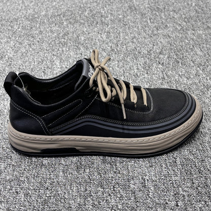 YONGJIA Spring new leather head layer cowhide fashion single shoes men's shoes all comfortable sports casual shoes (85280-1)  Low help simple soft bottom
