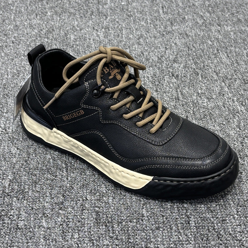 YONGJIA Spring new leather head layer cowhide fashion single shoes men's shoes all comfortable sports casual shoes (85711-1)