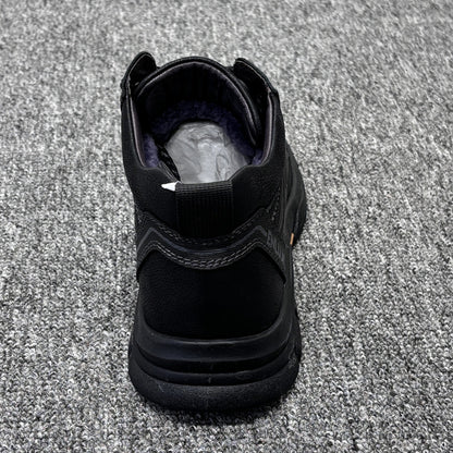 YONGJIA Winter high top leather head layer cowhide wool thick warm men's shoes Casual comfortable men's leather boots (66862-1M)