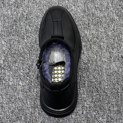 YONGJIA Winter high top leather top layer cowhide wool thick warm men's shoes Casual comfortable zipper set foot soft soled shoes (66927-1M)Velvet goes with everything