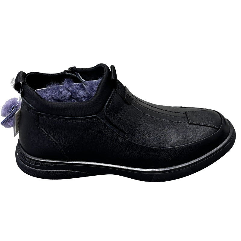 YONGJIA Winter high top leather top layer cowhide wool thick warm men's shoes Casual comfortable zipper set foot soft soled shoes (66927-1M)Velvet goes with everything