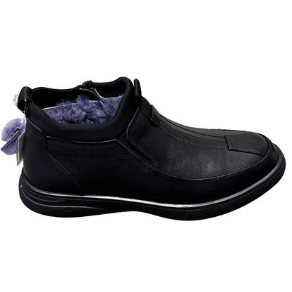 YONGJIA Winter high top leather top layer cowhide wool thick warm men's shoes Casual comfortable zipper set foot soft soled shoes (66927-1M)Velvet goes with everything