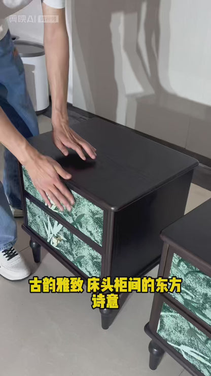 TONGLI Green Bedside Table（Ask customer service for specific prices）Light Luxury Bedside Organizer Storage Cabinet  Solid wood bedside table